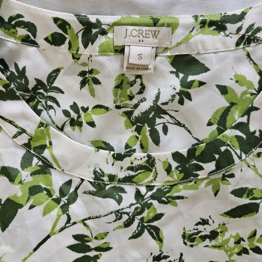 J.Crew Women's Leaf Patterned Sleeveless Top in Green and White Size S - Picture 2 of 7